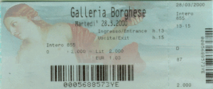 Ticket front for the Galleria Borghese Ticket front for the Galleria Borghese