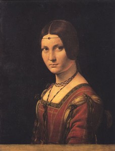A Portrait of a Lady of the Milanese Court A Portrait of a Lady of the Milanese Court by Leonardo Da Vinci, oil on wood, circa 1485 - 1495