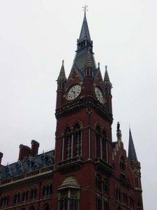 The spire and clock of St. Pancras station The spire and clock of St. Pancras station