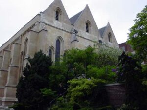 The Temple Church facade from across the master's garden The Temple Church facade from across the master's garden