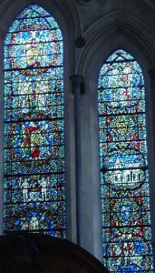 Two of the front stained glass windows Two of the front stained glass windows