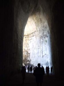 A tunnel dug into the rock near the theatre