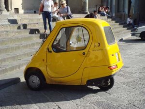Aviva loves the small European cars - this one is a two seat electric car