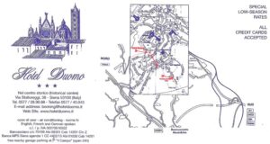The header for the stationary for the hotel, indicating its location in Siena The header for the stationary for the hotel, indicating its location in Siena