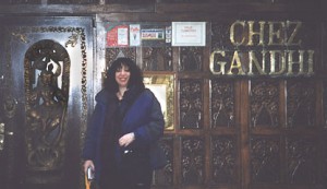 Aviva in front of Chez Gandhi, one of the restaurants in this part of town Aviva in front of Chez Gandhi, one of the restaurants in this part of town