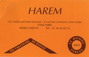 Business card for Harem, a nice jewelry store Business card for Harem, a nice jewelry store