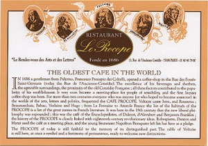 Le Procope Card Le Procope card with their history