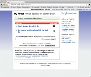 Feedburner feed selection main page The first page you see when you log into your Feedburner account
