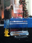 The scuptor working on the ice