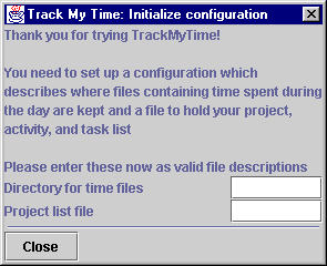 This is the screen you'll see the first time you run TrackMyTime