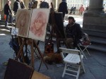An artist and his dog at the Uffizi