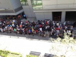 The line, from above, waiting to get into the theater